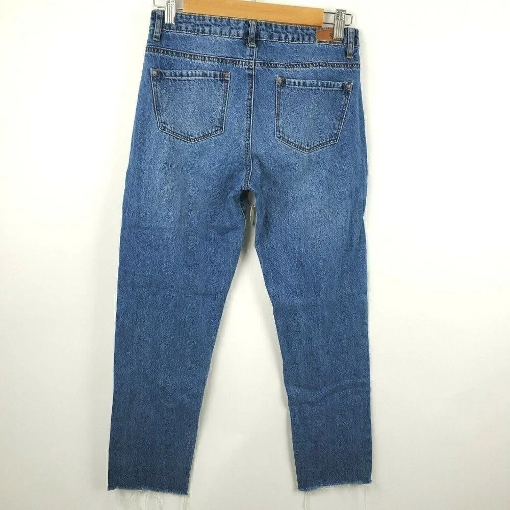 RSQ High Rise Straight Leg Juniors Size 16 Girls Medium Wash Jeans Distressed - Picture 3 of 5